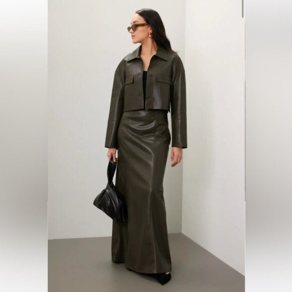 Nanushka Carlotta Faux Leather Hunter Green Maxi Skirt Fall Size Large Grunge - Picture 1 of 11
